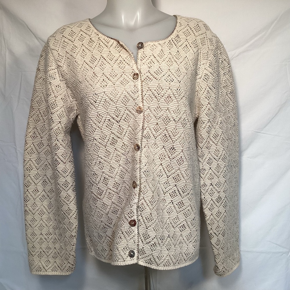 Reba Rose Vintage Cotton Cream Diamond Stitch Cardigan Women’s Size Small